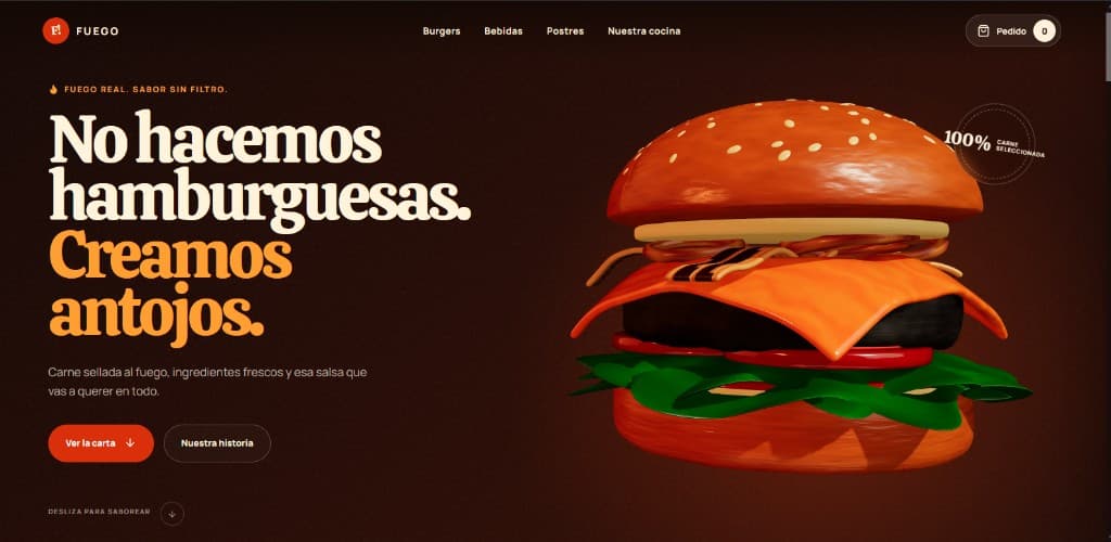 Diseño web y desarrollo para Fuego Burger - proyecto M&J